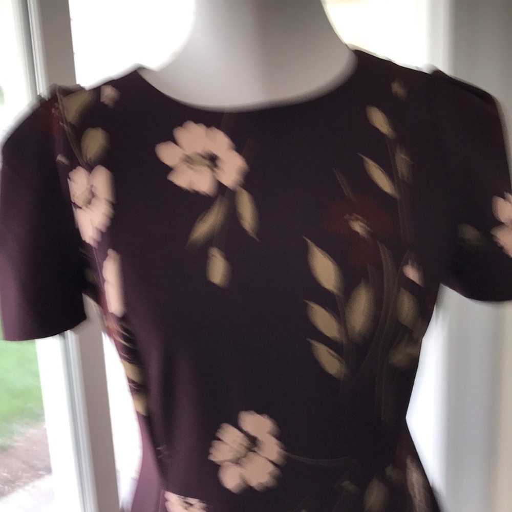 Women’s CALVIN KLEIN Plum Floral Print Casual Bodycon Midi Sheath Dress Sz 10 - Picture 3 of 12